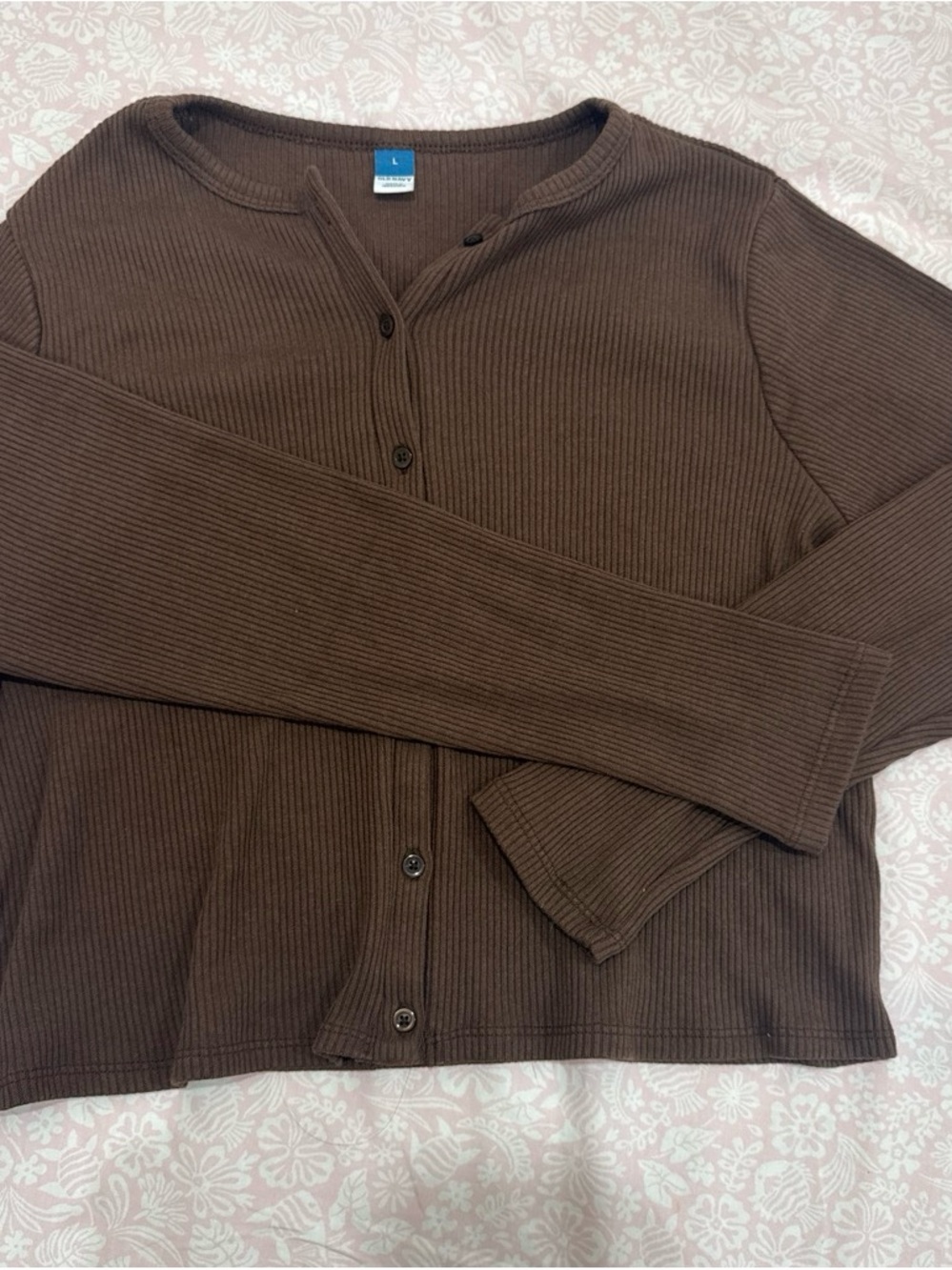 Old Navy Dark Brown Ribbed Button-Up Top